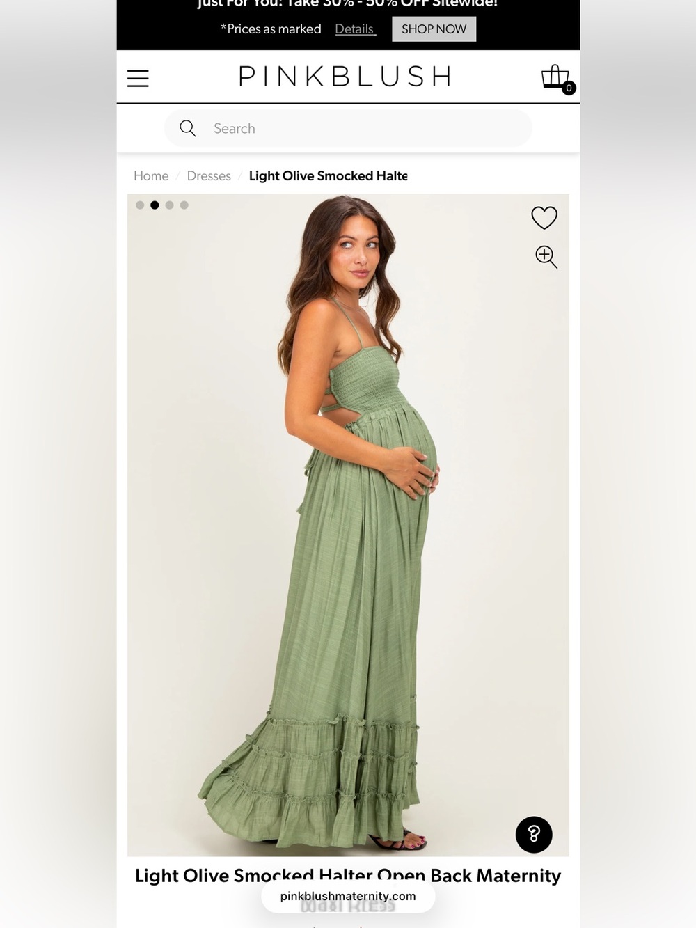 Pinkblush Light Olive Smocked Halter Maternity Maxi Dress